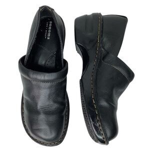 Sonoma Slip On Clogs Round Toe Chunky Heel Black Leather Woman’s Shies Sz 8.5